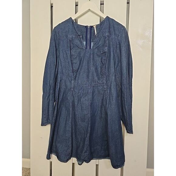 Free People Karmen Denim Above the Knee Casual Mini A Line Blue Dress M Cotton - Picture 1 of 11